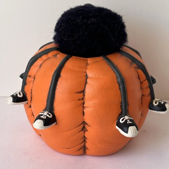 Vintage 80s Kitsche Spider on Hand Painted Halloween Jack O Lantern Pumpkin 1988 - Picture 4 of 9